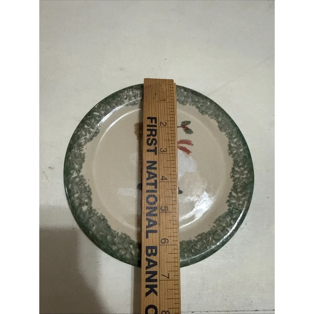 VTG Sgnd Buttermilk Acres Snowman Stoneware  Christmas  dessert Plate 6 3/4